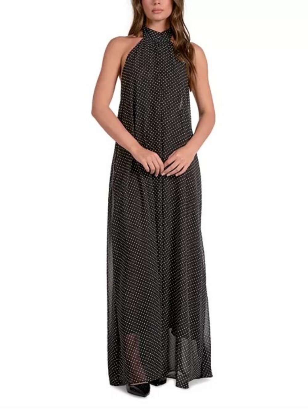 Elan Black Polka Dot Halter Maxi Dress